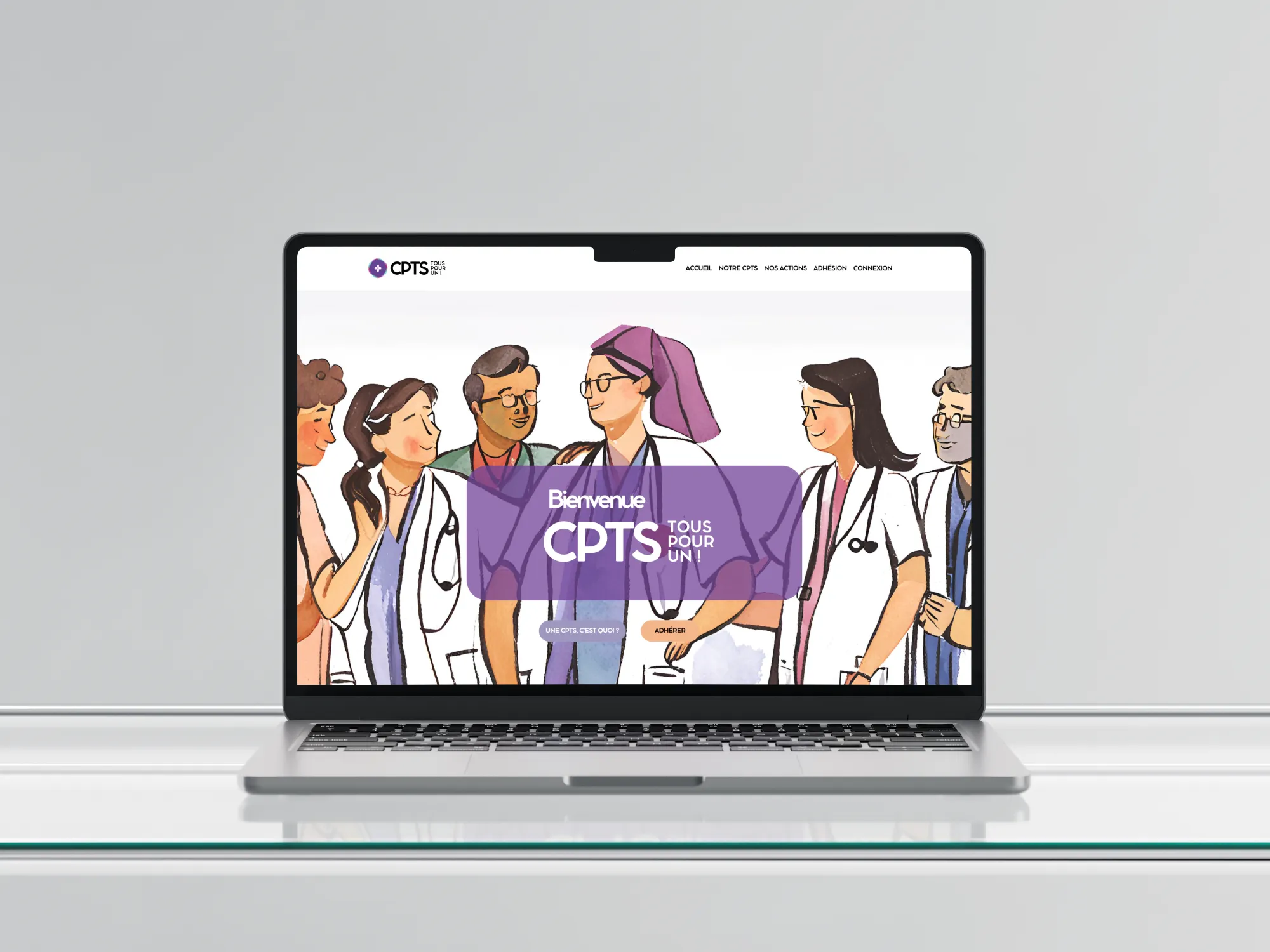 Image d'un ordinateur qui présente le site internet de la CPTS Coulommiers réalisé par l'Agence Bomporto